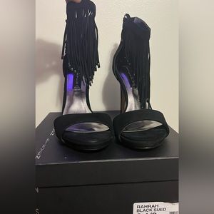 Black sandals tassels heel size 8.5 worn once